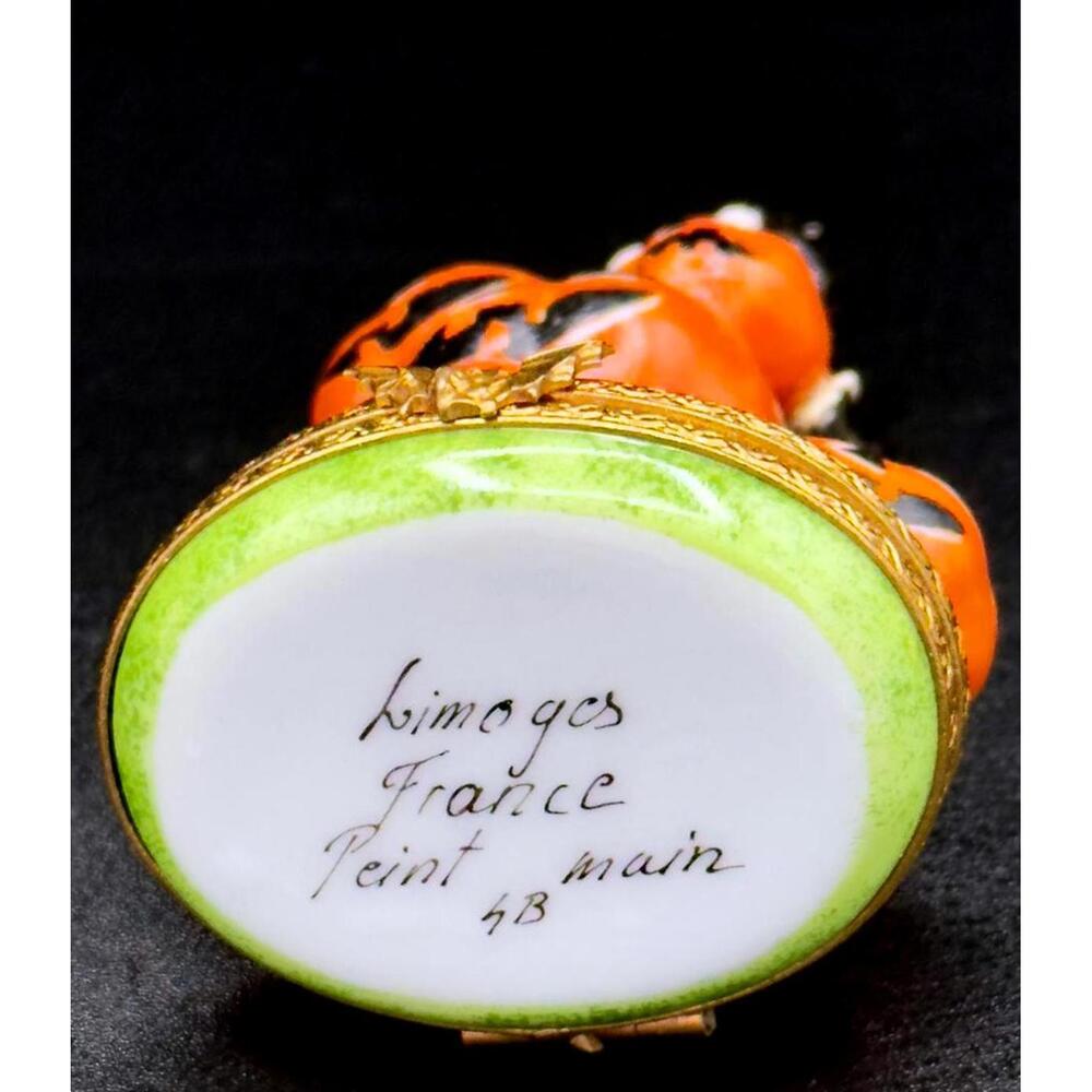 Rare Authentic Limoges France Halloween Black Cat Jack O Lantern Trinket Box - Picture 7 of 8